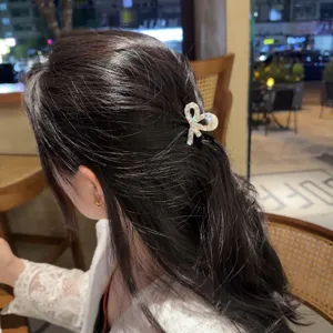 Pinza de pelo con lazo de diamantes de imitación para mujer, mini pinza brillante para cabello.