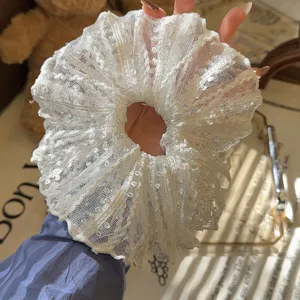 Süße spitzen mesh haargummi für damen, elegante französische stil pferdeschwanz halter haaracc.