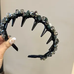 Black crystal hair hoop with teeth and colorful stone embellishments for women daily fashion.