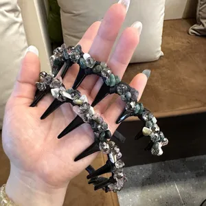 Handmade crystal rhinestone spiked hair hoop unique gothic black headband for women hair styling