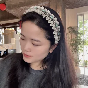 Korean style ruffled rhinestone vintage headband lettuce edge sweet hair hoop for women