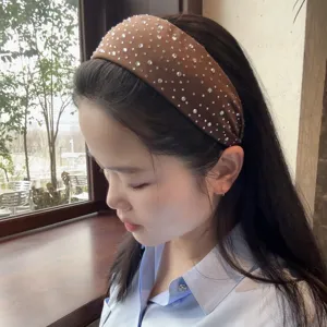 Brede strass haarband voor vrouwen, bruine kristallen haarhoofdband, sprankelend mode accessoire