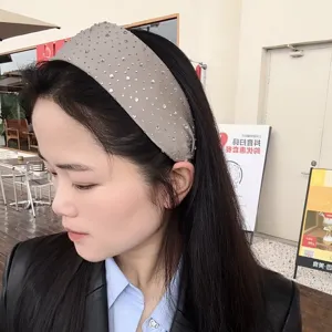Grijze brede strass haarband voor vrouwen stijlvolle glanzende haarhoepel haaraccessoire