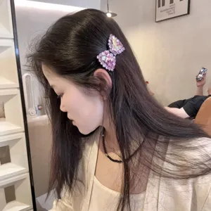 Koreaanse strass strik haarspeld, sprankelende roze kristallen zijspeld, elegante haaraccessoires.