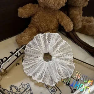 Nahaufnahme des weißen Spitzen-Haargummis, zartes Mesh-Design für süßen Vintage-Stil.