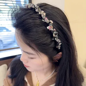 Handmade crystal and colorful stone braided hair hoop women's stylish hair accessory