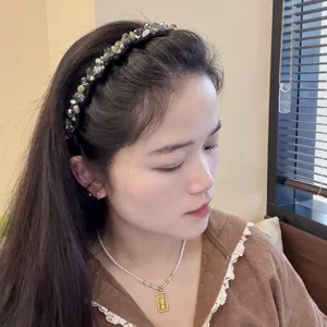 Handmade crystal beaded headband braided colored stone hair hoop fashion hair accessory