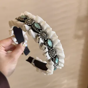 Retro rhinestone ruffle headband sweet fabric hair hoop elegant sparkling hair accessories