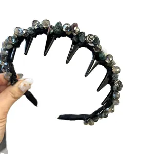 Handcrafted crystal stone spiked headband with hair teeth gothic punk hair hoop for women