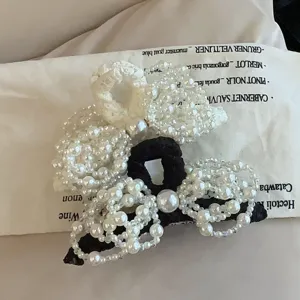 Koreanischer Stil Perlen Schleife Haarkralle Clip elegante französische Design Haarschmuck Damen.