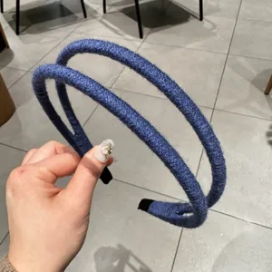 Retro blauer Garn Doppel Haarreif einfache einfarbige Herbst Winter Haarspange Accessoire