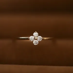 925 Ασήμι Τριφύλλι Ανοιχτό Δαχτυλίδι Βέρα 14K Επιχρυσωμένο Στρας Μικροπαβέ Γεωμετρικό Λουλούδι Λεπτό Δαχτυλίδι για Γυναίκες Κοσμήματα Δώρο