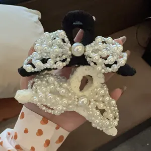 Koreanischer Stil Kunstperle Schleife Haarklammer elegante französische Haarkralle für Frauen