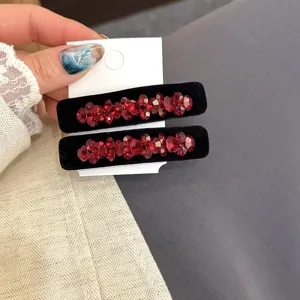 Pinces a cheveux en velours strass coreennes retro cristal rouge BB pinces lateral accessoires