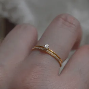 Γαλλικό Μινιμαλιστικό Ασήμι 925 Επίχρυσο 14K Στρας Ανοιχτό Δαχτυλίδι Κομψό Στοιβαζόμενο Δαχτυλίδι Δώρο για Γυναίκες Κοσμήματα Χεριού
