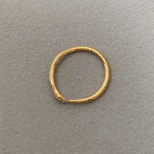 Vue détaillée de la bague serpent ouverte avec texture et finition dorée brillante.
