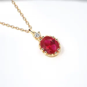 S925 Sterling Silber 18K Vergoldet Rubin Anhänger Halskette Elegante Damen Kette Schmuck