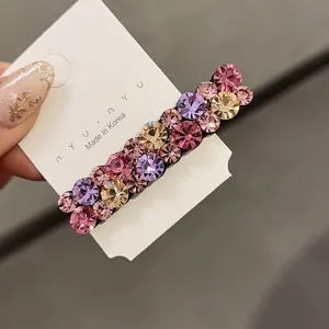 Pince à cheveux étroite en strass avec cristaux colorés, élégante épingle latérale femme.