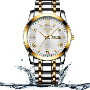 Reloj de cuarzo para hombre de acero inoxidable con esfera blanca, números romanos y fecha.