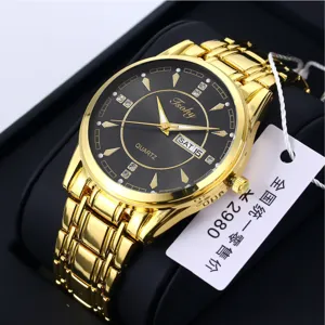 Gold stainless steel band luxury mens quartz watch business casual wrist watch new