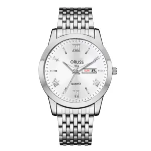 Élégante montre quartz homme avec bracelet en acier inoxydable argent et cadran blanc.
