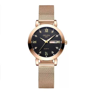 Reloj de cuarzo para hombre con correa de malla, fecha, manecillas luminosas y diseño impermeable.