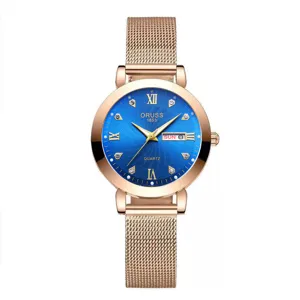 Reloj de cuarzo ORUSS para hombre con correa de malla, elegante y resistente con calendario.