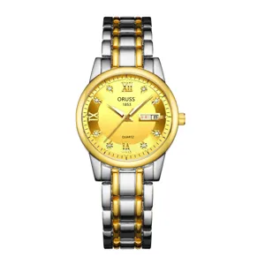 Orologio da donna al quarzo in acciaio bicolore con quadrante oro e calendario.