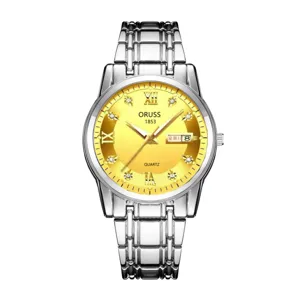 Herren Quarz Uhr Edelstahl Metall Armband Gold Zifferblatt Modische Armbanduhr