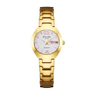Women quartz watch golden stainless steel strap white dial luxury fashion casual wristwatch