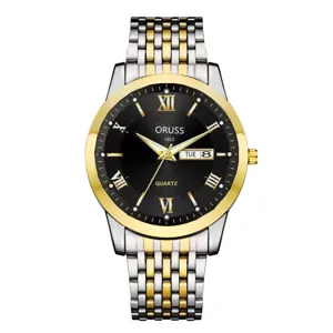 Montre quartz étanche pour homme avec bracelet en acier inoxydable et cadran chiffres romains.