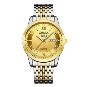 Montre Quartz Affaires Homme Bracelet Alliage Verre Minérale Rond Aiguilles Double Calendrier Analogique Métal Montre