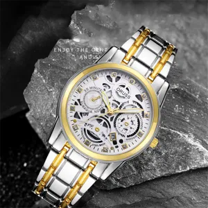 Men luxury mechanical watch business casual stainless steel gold silver watch waterproof