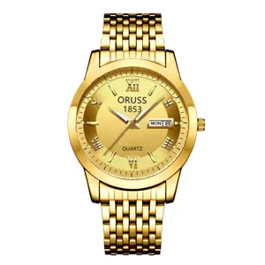 Montre quartz homme en or de luxe avec bracelet en métal, montre bracelet chic et étanche.