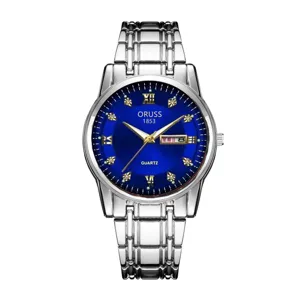 Herren Quarz Uhr Edelstahl blaues Zifferblatt Luxus Mode Business Armbanduhr wasserdicht