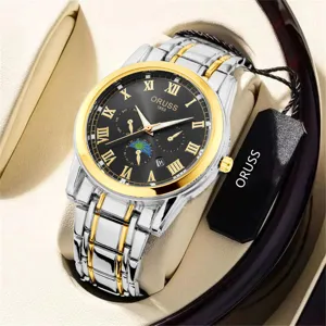 Men quartz watch luxury stainless steel waterproof business wrist watch with date display