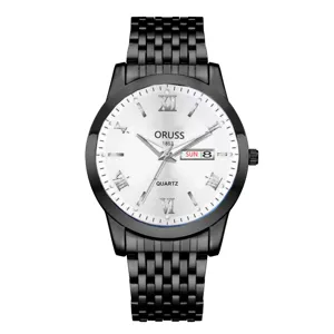 Montre quartz homme noire cadran blanc chiffres romains bracelet acier style mode
