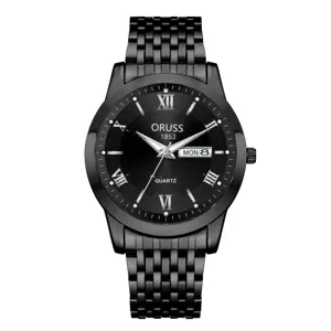 Montre quartz homme noire avec chiffres romains bracelet en acier inoxydable élégante