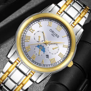 Men luxury quartz watch two tone stainless steel dress waterproof business wrist watch for male