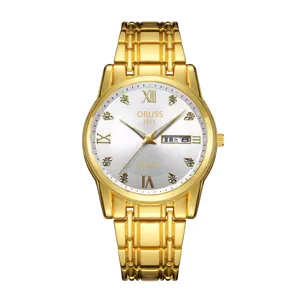 Herren Quarzuhr goldfarben Edelstahl Armband weisses Zifferblatt Luxus Business Mode
