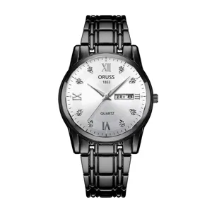 Herren Quarzuhr mit schwarzem Metallarmband, silbernem Zifferblatt und Datumsanzeige.