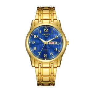Luxurious Stainless Steel Men Quartz Watch Waterproof Luminous Dual Calendar Wristwatch Round Textured Dial Metal Band Watch For Men