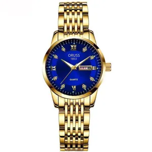 Elegante Reloj de Cuarzo de Acero Inoxidable para Mujer Luminoso Impermeable Doble Calendario Números Romanos Esfera de Strass Correa de Aleación de Zinc Reloj de Pulsera Negocios Oficina Dama