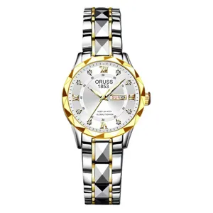Women quartz watch steel strap waterproof luxury fashion diamond cut dial calendar wrist watch