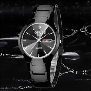 Ανδρικό μαύρο κεραμικό ρολόι quartz με ημερολόγιο και διακοσμητικά στοιχεία για καθημερινή.