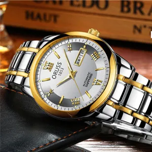Reloj automatico hombre acero inoxidable bicolor reloj de pulsera elegante con calendario