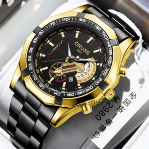 Luxus Gold Schwarz Herren mechanische Uhr Automatik wasserdicht leuchtend Business Uhr