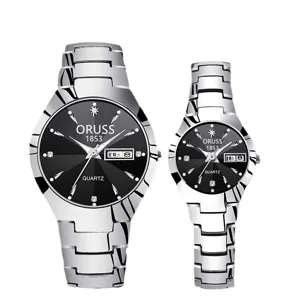 Montre quartz couple set bracelet en acier inoxydable etanche montre-bracelet de luxe