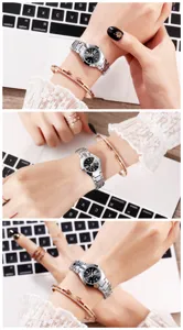 Oruss women quartz watch with silver steel strap and luminous black dial for daily wear.