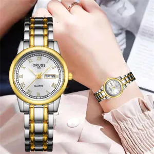 Montre à Quartz pour Femme Tendance Montre Bracelet de Luxe en Alliage Minimaliste Avec Bracelet en Métal Double Calendrier Chiffres Romains Montre Analogique pour Femme
